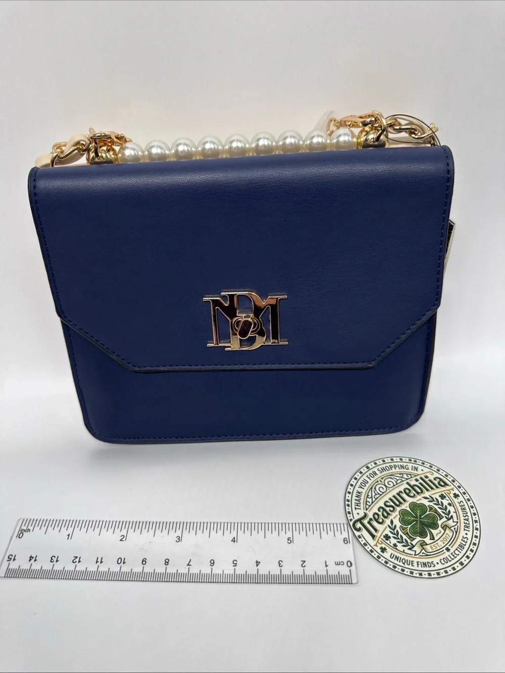 Badgley Mischka Home Navy/white Double Crossbody with Pearl/gold Handle - Picture 1 of 16